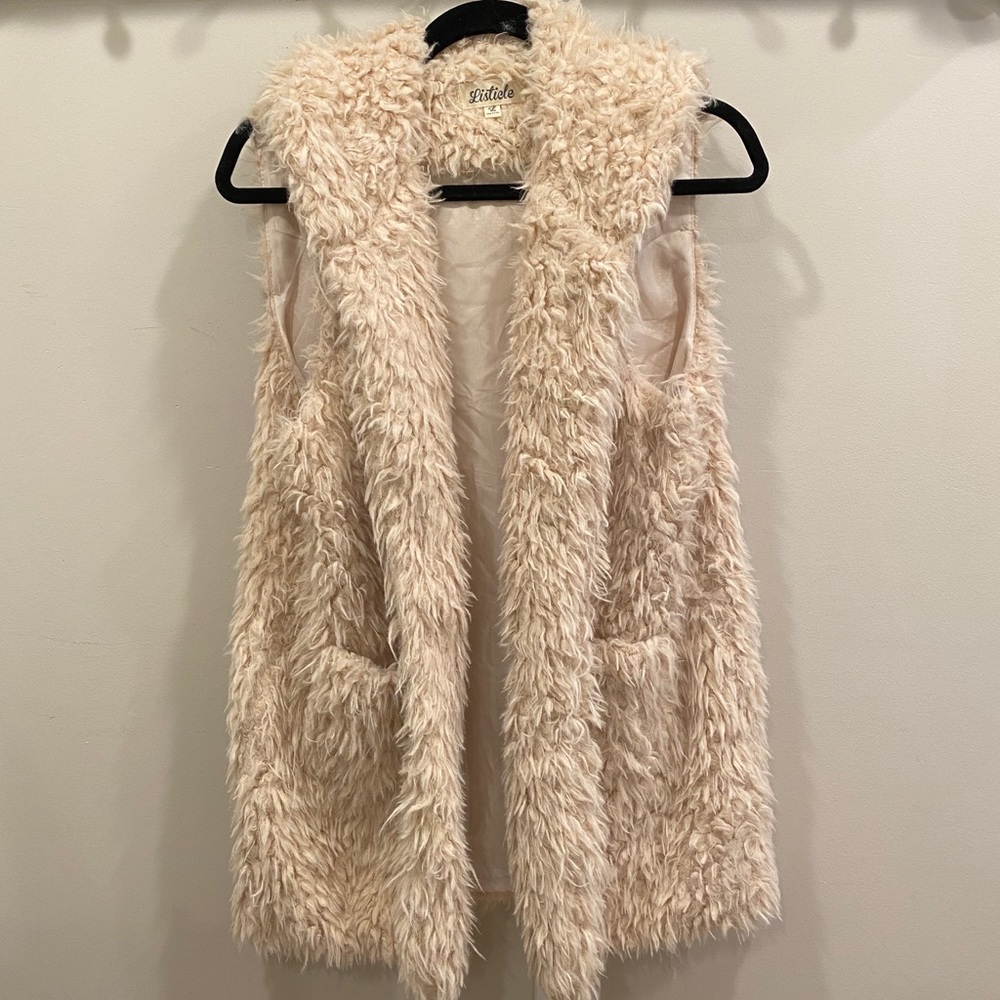 Listicle Cream Faux Fur Hooded Sweater Vest